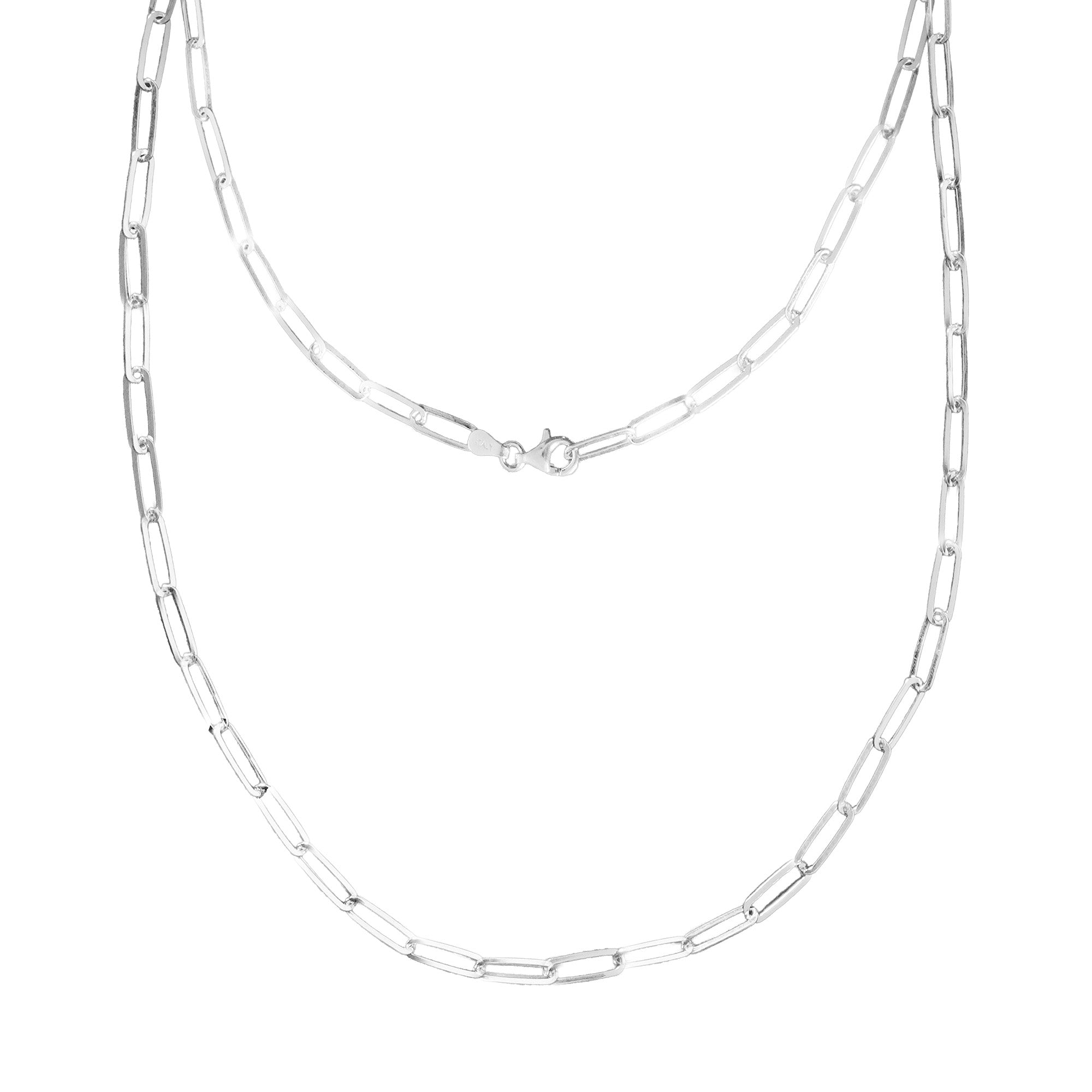 Cadena Paper Clip Lisa 4 mm Eslabón Grande Lisa. Broche de Perico, Plata .925