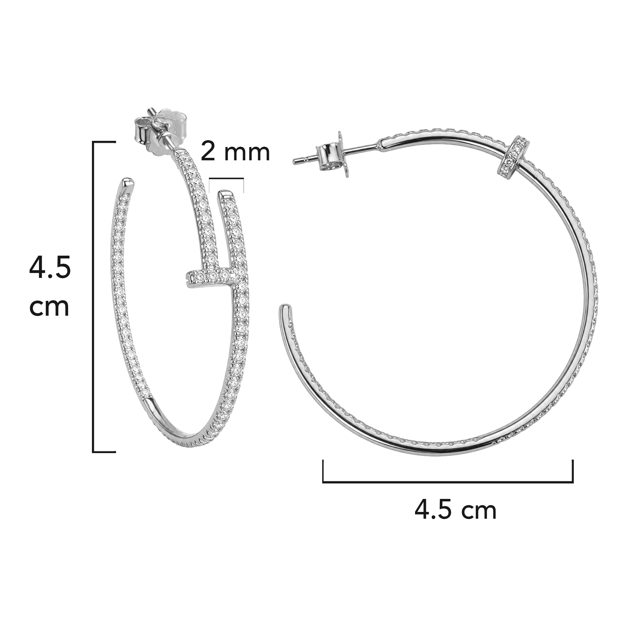 Arracada Inspirada Cartier 1:1 Maxi Clavo con Circonias, Plata .925 con Baño de Rodio