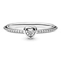 Anillo Pan 1:1 Corazón Biselado con Anilleta de Bolitas, Plata .925