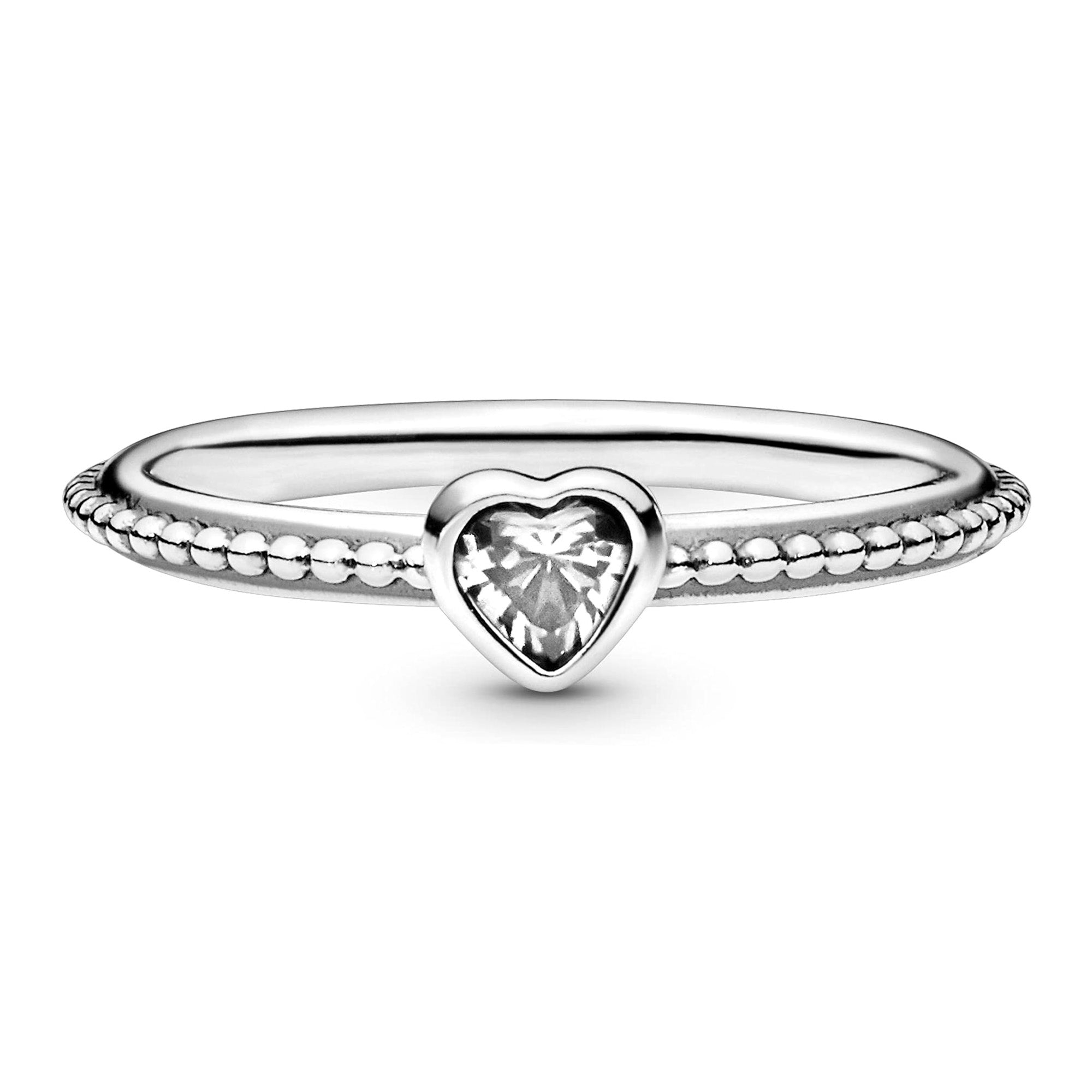 Anillo Pan 1:1 Corazón Biselado con Anilleta de Bolitas, Plata .925