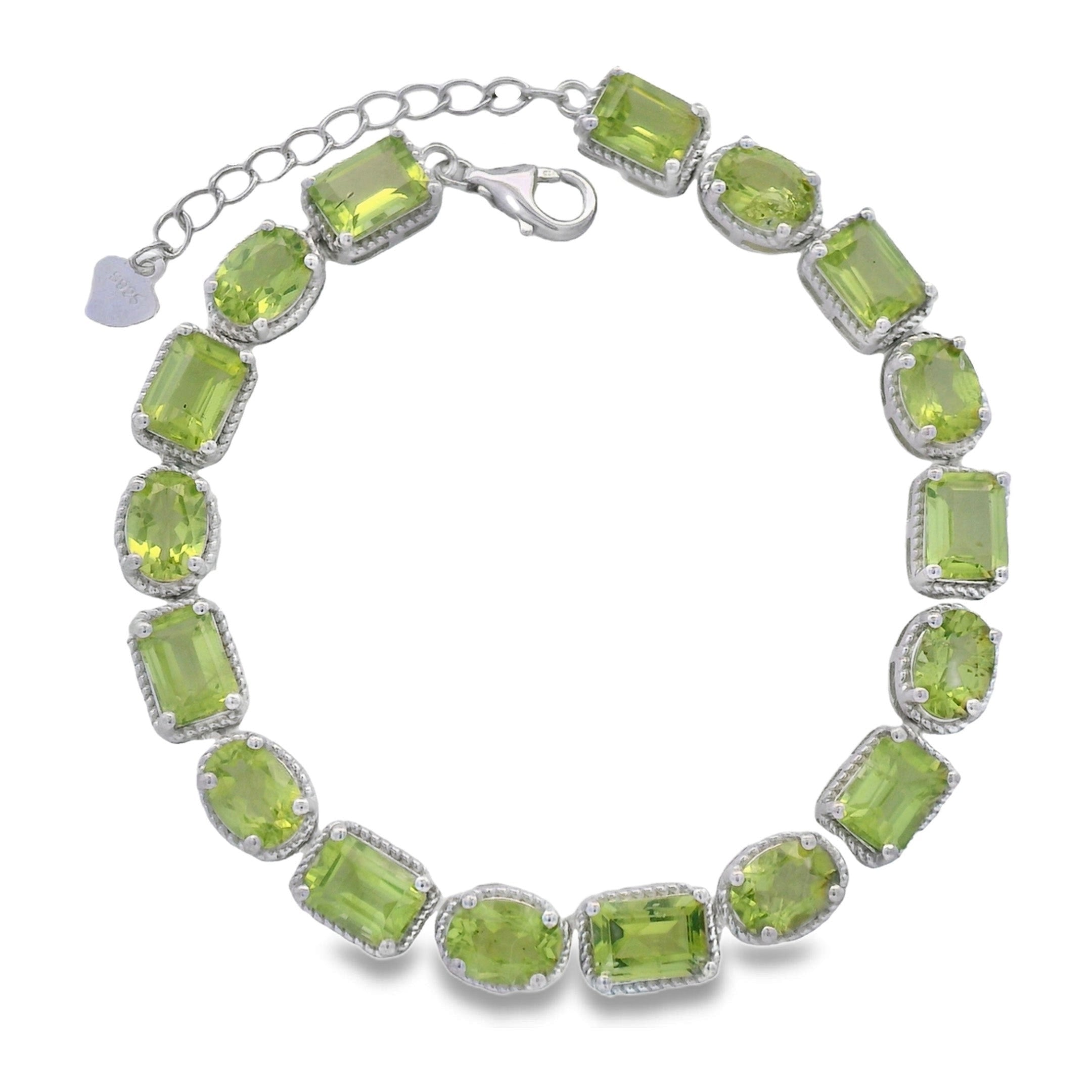 Pulsera Piedra Preciosa Peridoto Plata .925 con Baño de Rodio