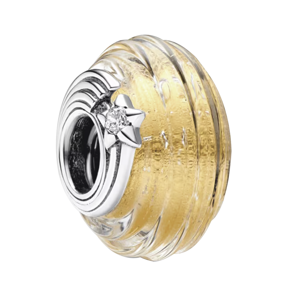 Charm Inspirado Pan 1:1 de Cristal Murano Shooting Star Groveed Plata .925