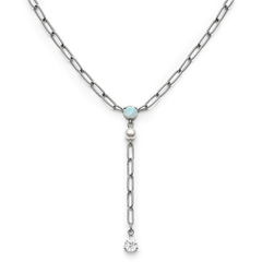 Collar Corbatero Ópalo y Perla Natural con Circonia Plata .925 con Rodio