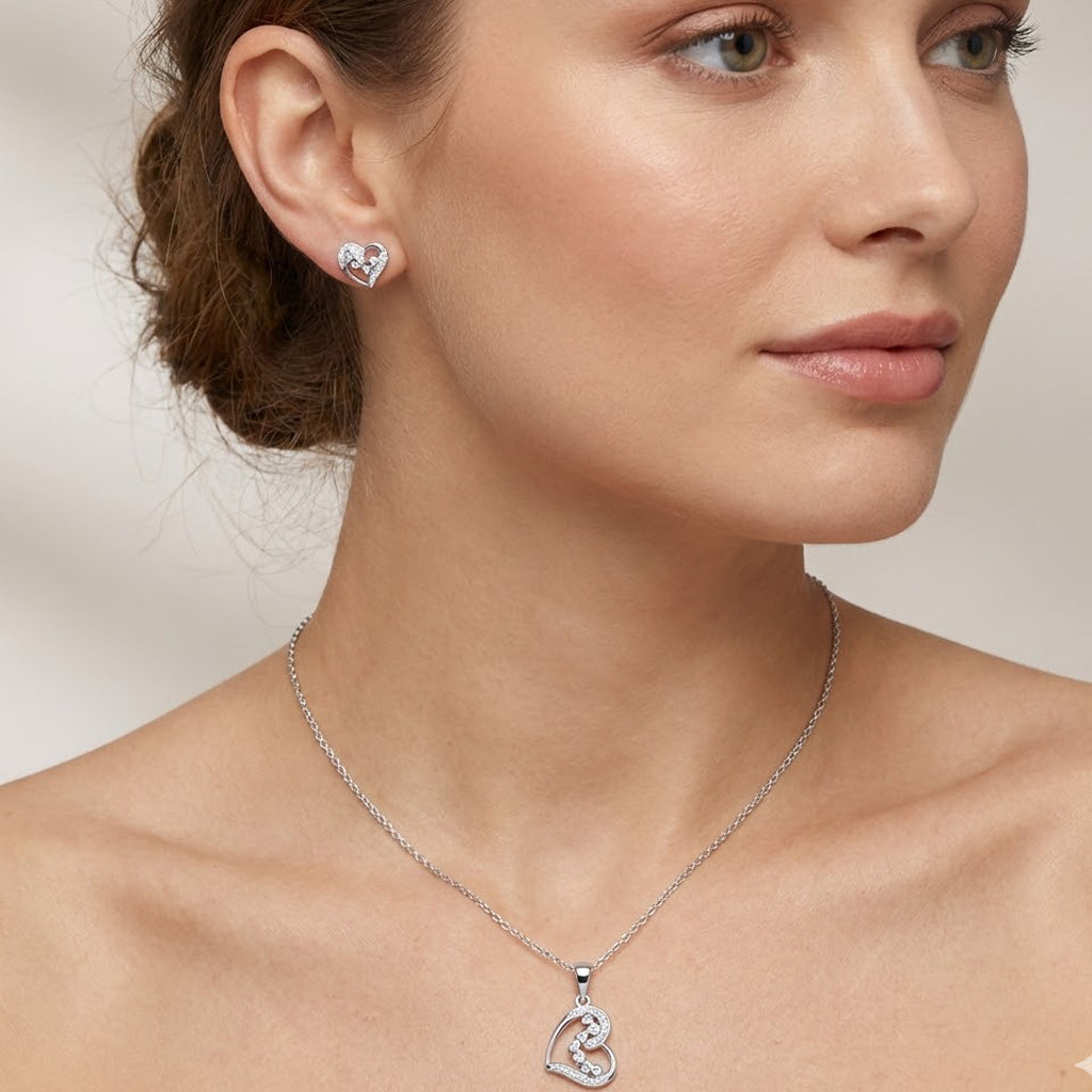 Juego Silueta Corazones con Circonias Plata .925 con Rodio