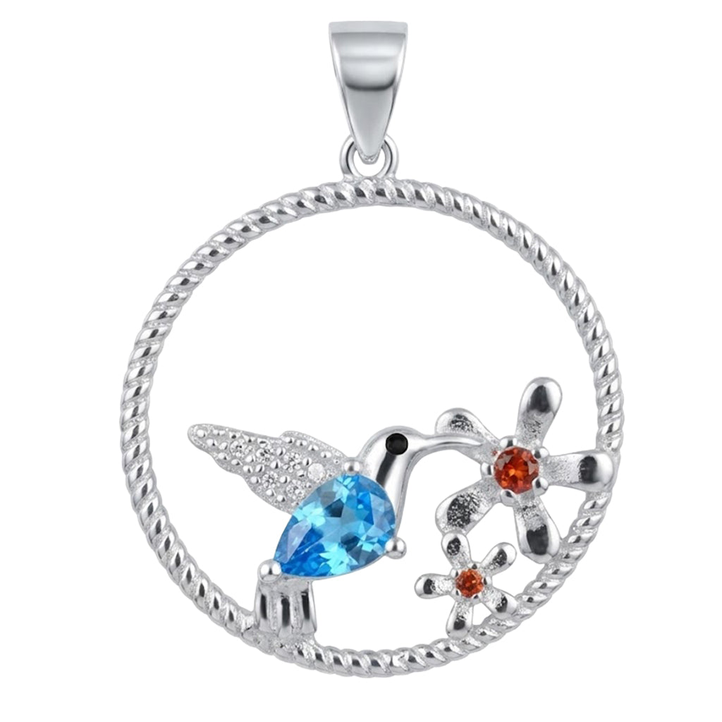 Dije Colibri Circonias con Flor de 2.8cm Plata .925