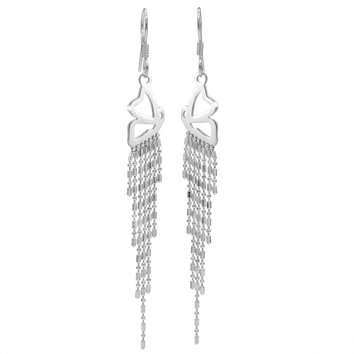 Arete Largo Ala De Mariposa Con Cadena De Mariposa Plata .925