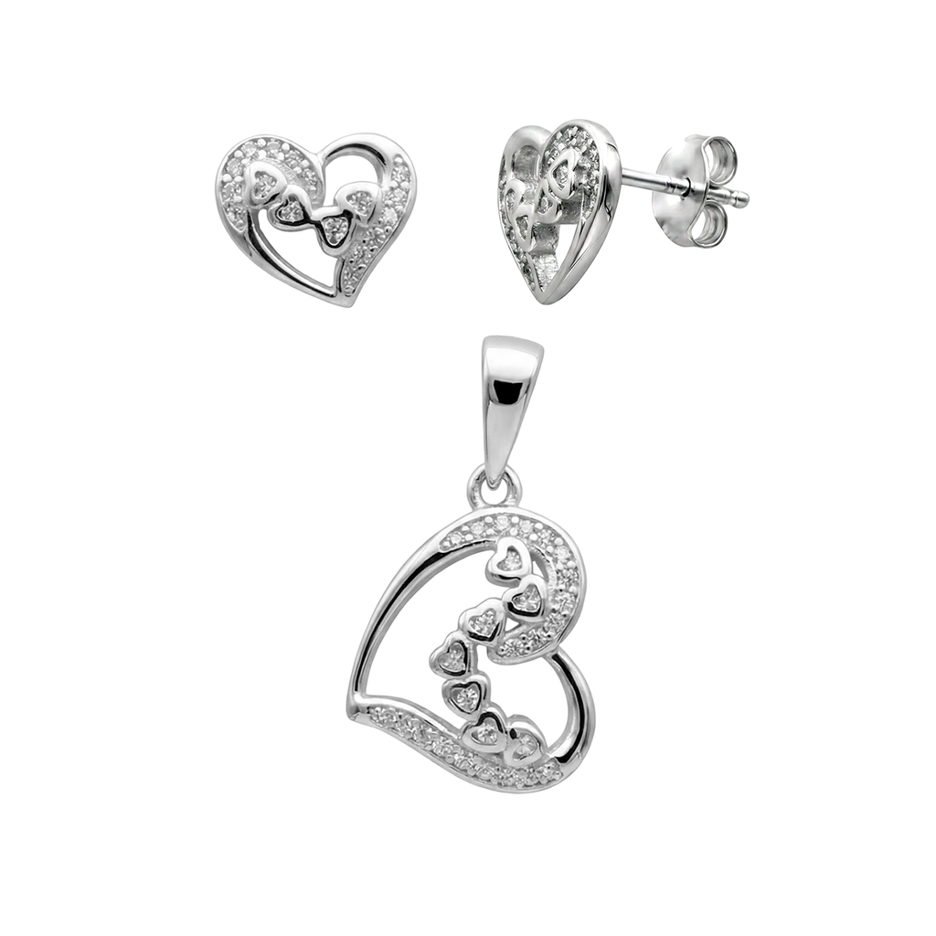 Juego Silueta Corazones con Circonias Plata .925 con Baño de Rodio