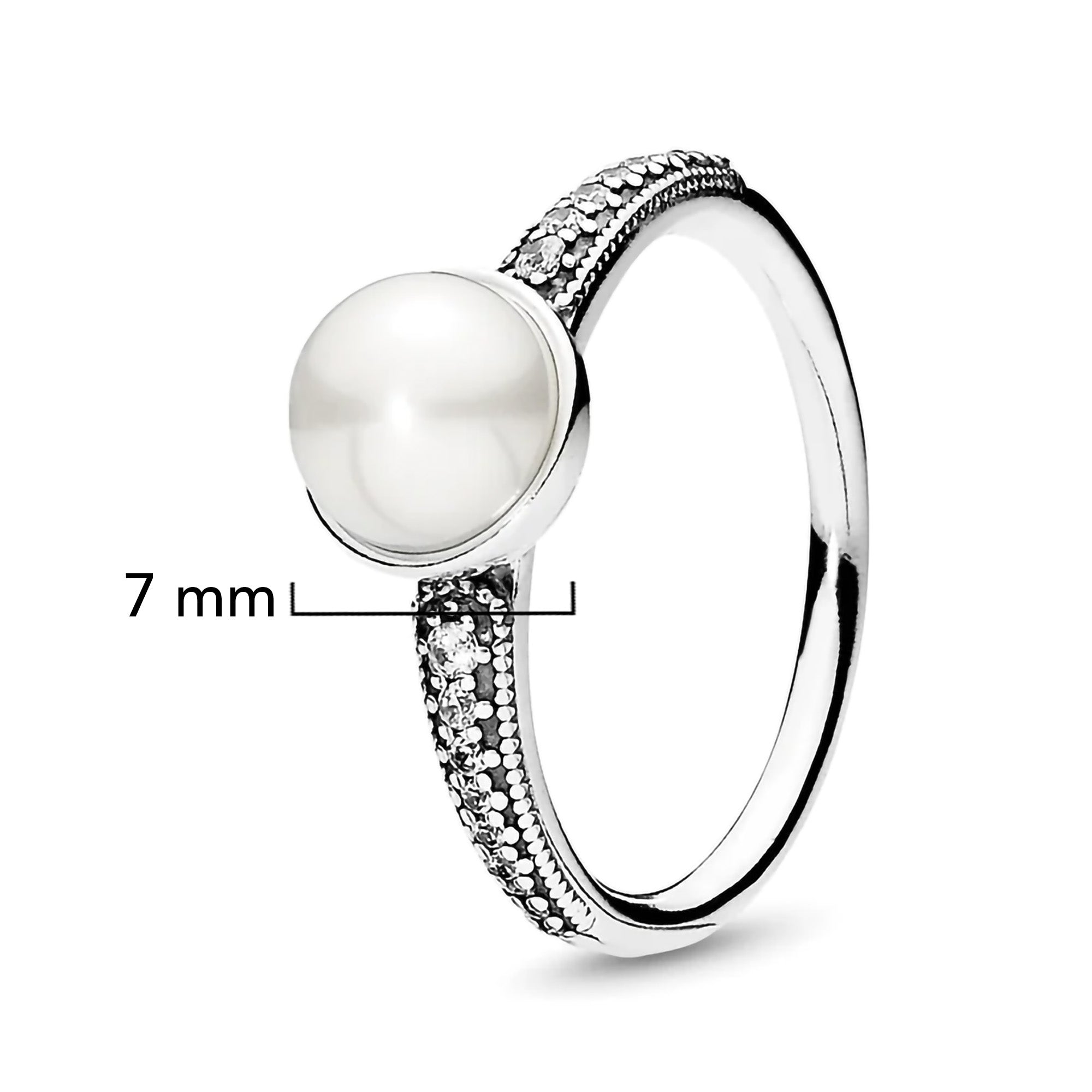 Anillo Pan 1:1 Perla Natural Biselada con Micro Circonias, Plata .925