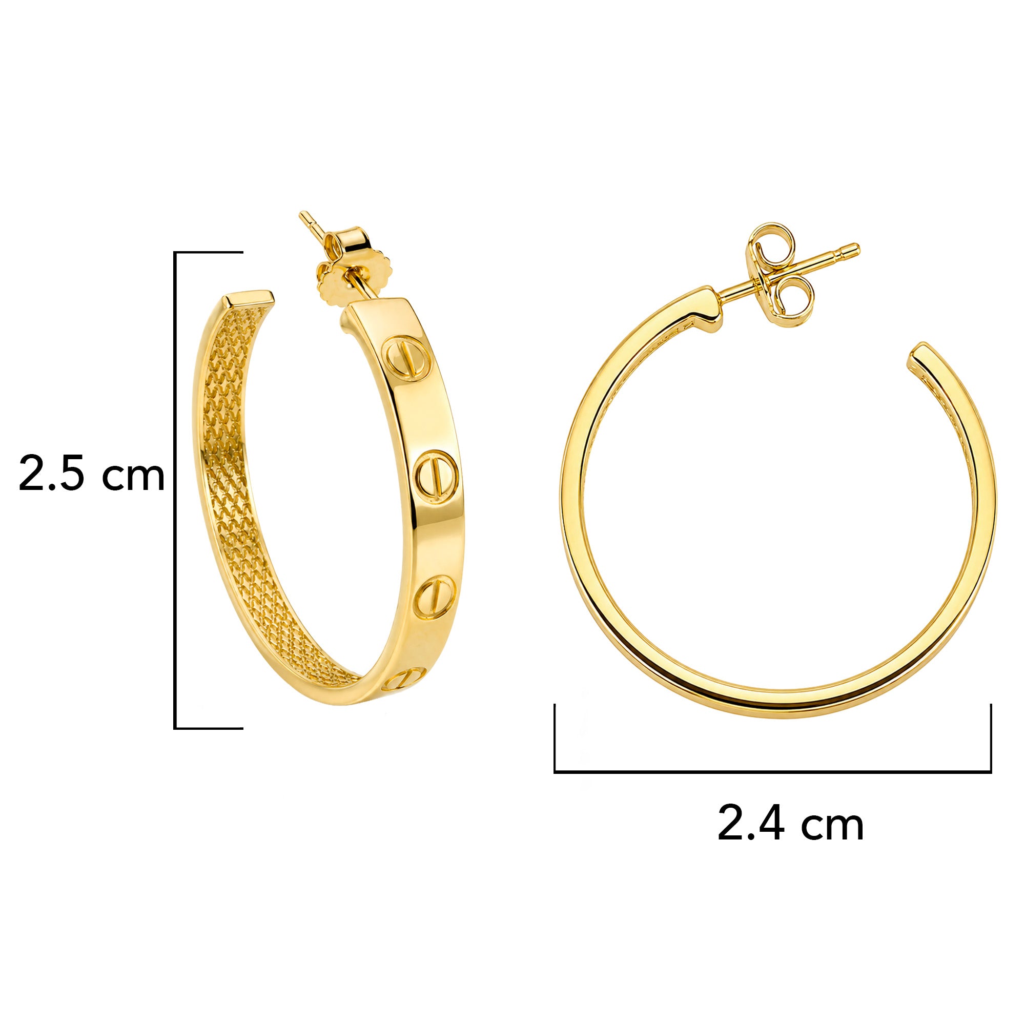 Arracada Inspirada Cartier 1:1 Amor Lisas, Plata .925 con Baño de Oro 18k