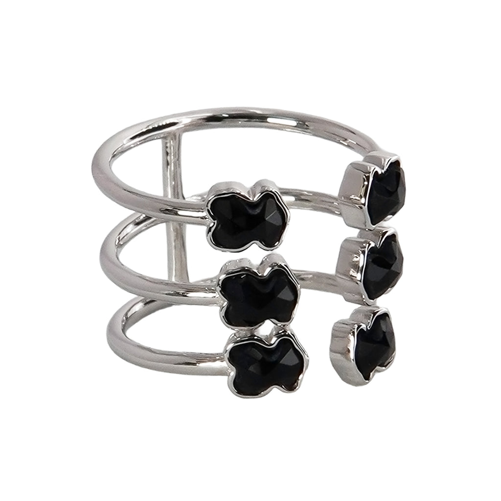 Anillo Inspirado 6 Osos 1:1 Onix Facetado Plata .925 con Baño de Rodio