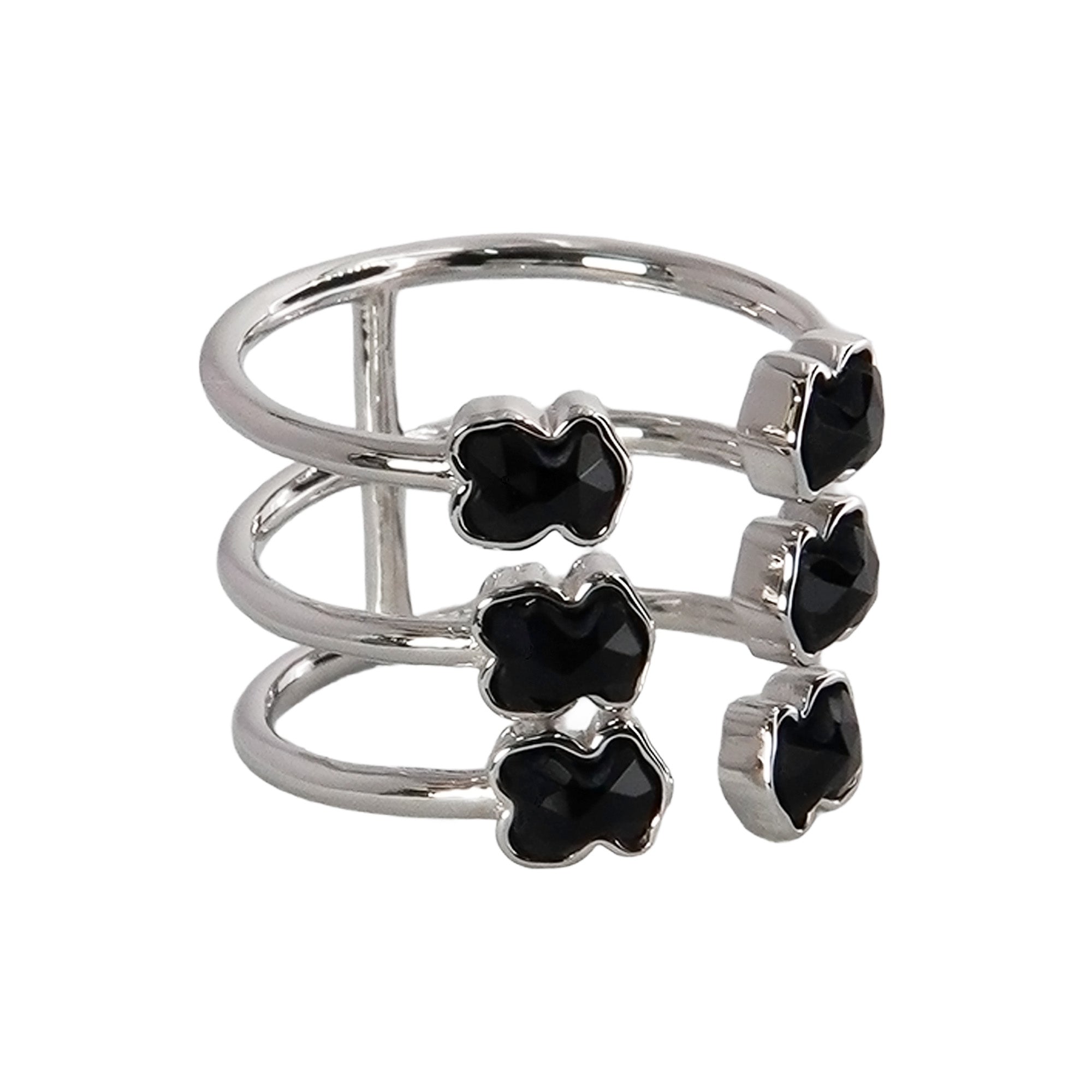 Anillo Inspirado 6 Osos 1:1 Onix Facetado Plata .925 con Baño de Rodio