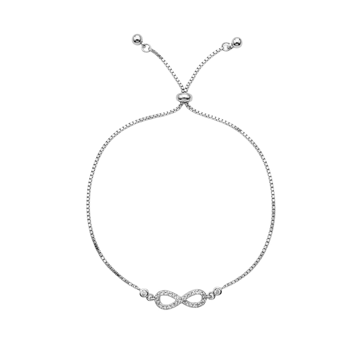 Pulsera Ajustable Infinito con Micro CIrconias Plata .925 con Rodio