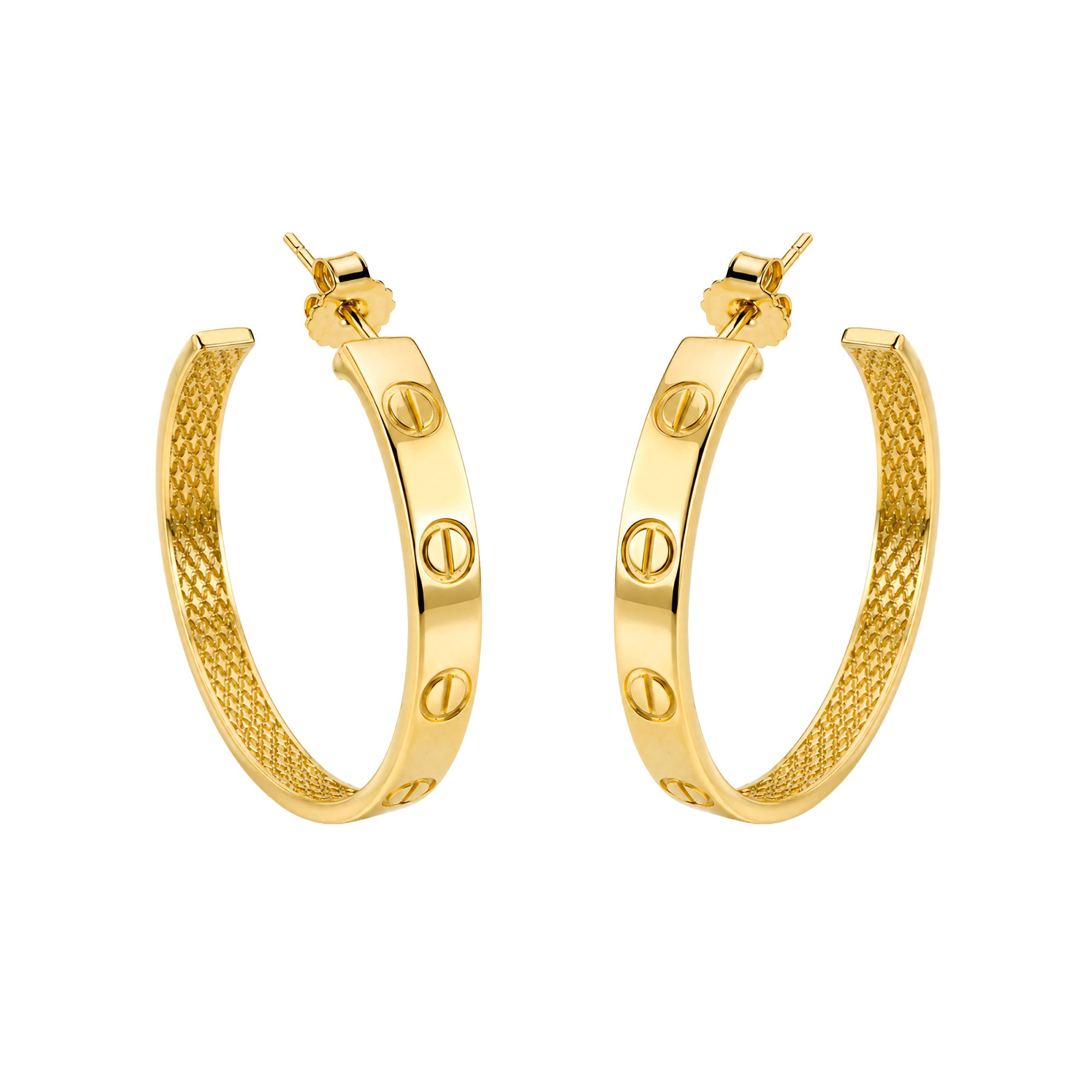 Arracada Inspirada Cartier 1:1 Amor Lisas, Plata .925 con Baño de Oro 18k