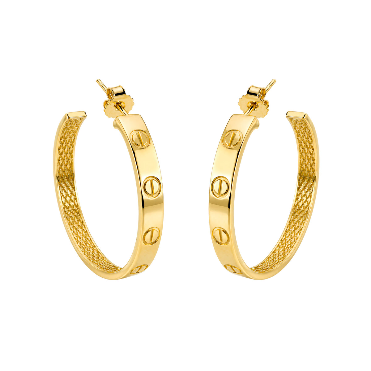 Arracada Inspirada Cartier 1:1 Amor Lisas, Plata .925 con Baño de Oro 18k