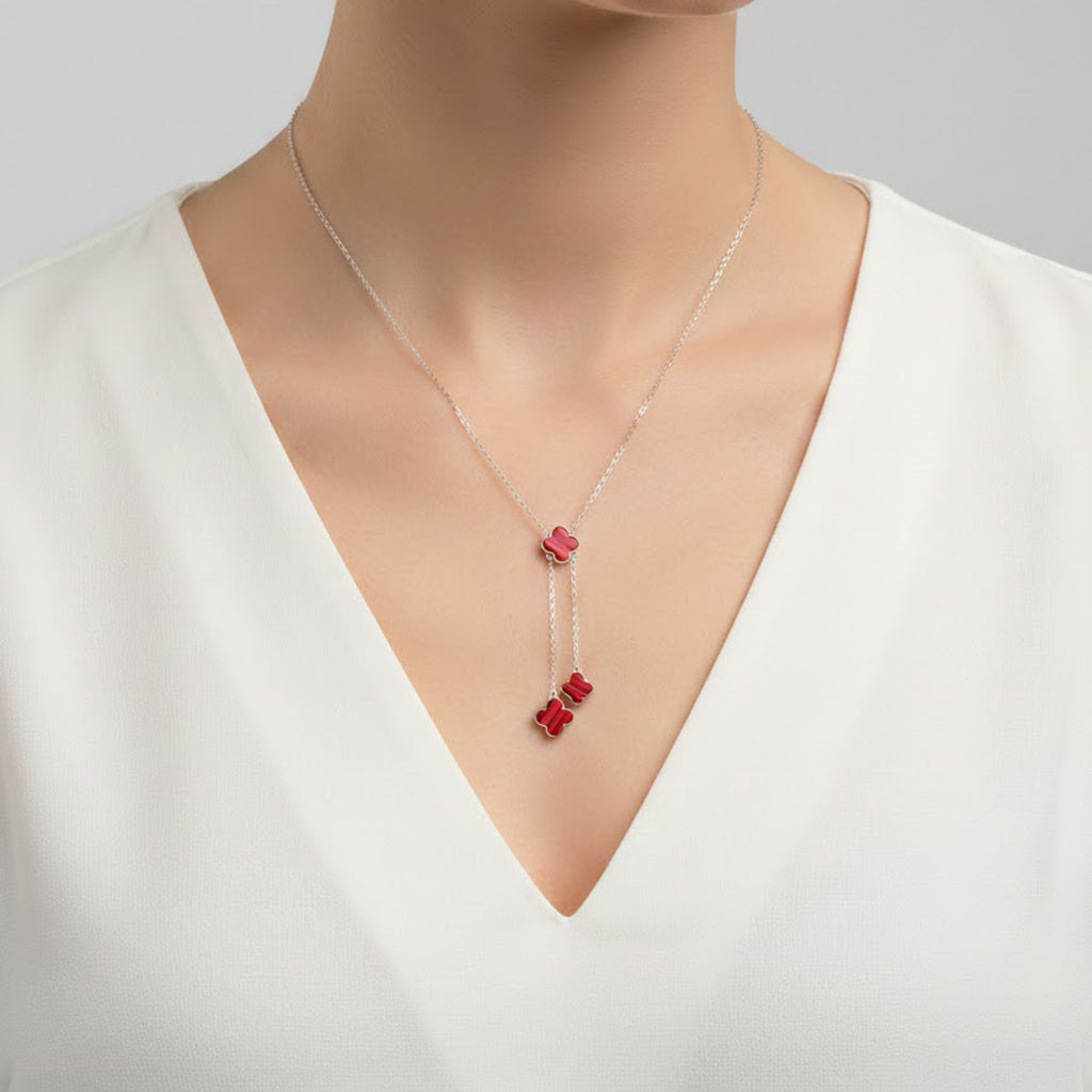 Collar Flor Inspirado Van C Corbatero Plata .925 con Rodio