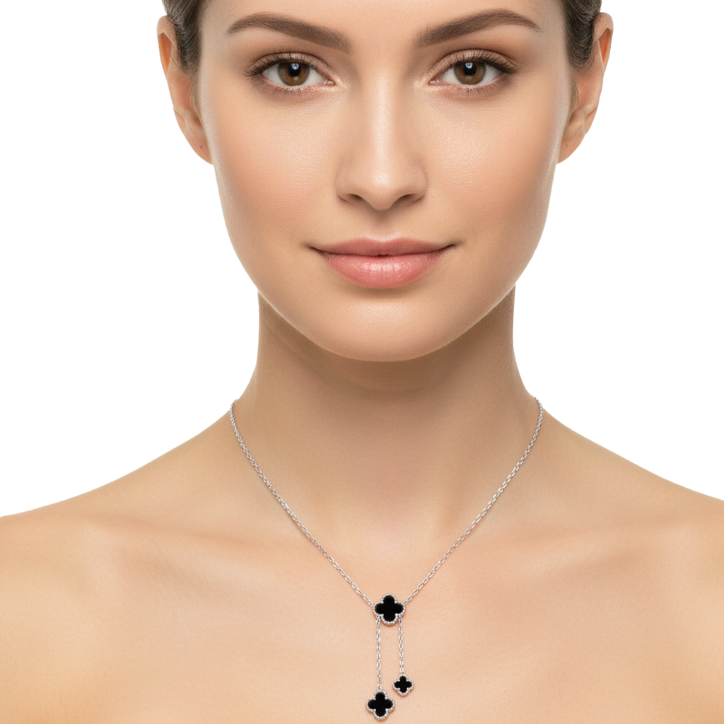 Collar Flor Inspirado Van C Corbatero Plata .925 con Rodio