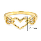 Anillo Corazón Maxi y Dos Corazones con Circonias Oro 10K