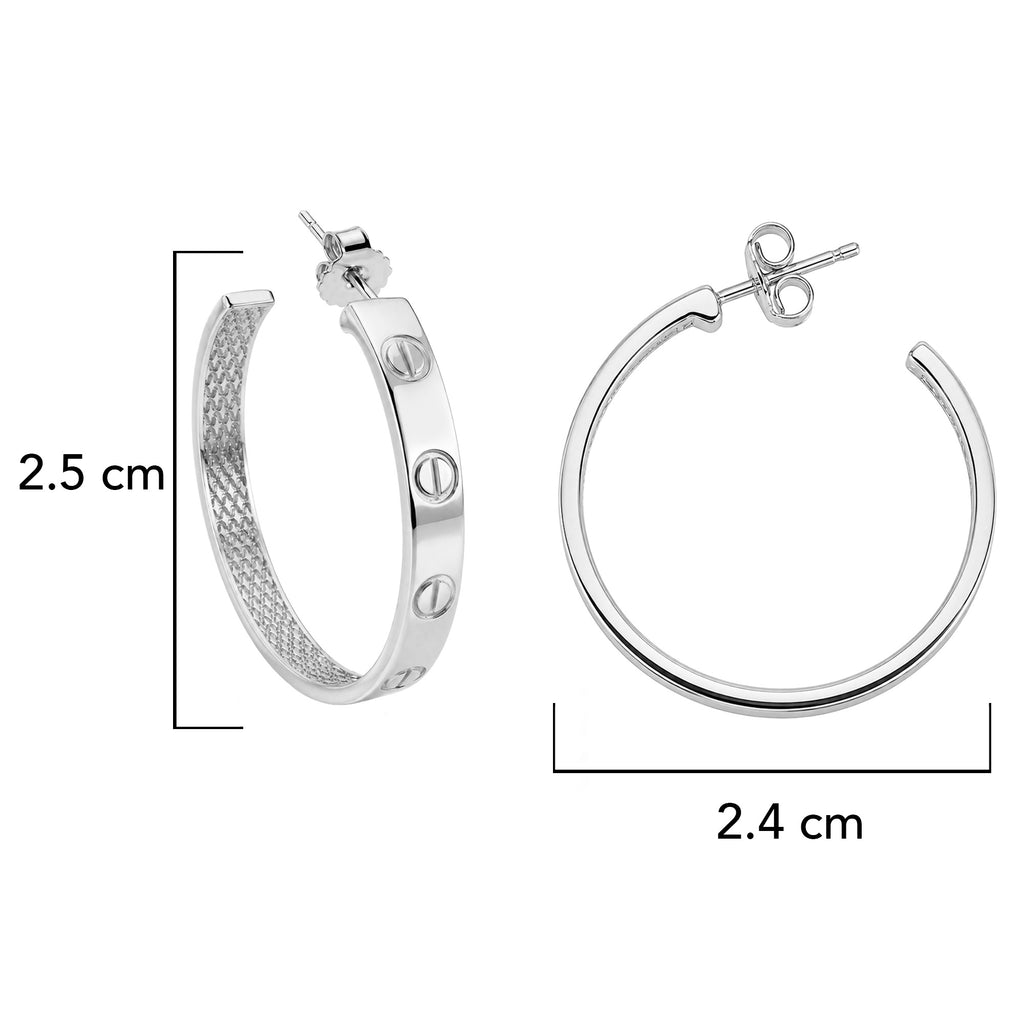 Arracada Inspirada Cartier 1:1 Amor Lisas, Plata .925 con Baño de Rodio