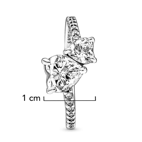 Anillo Pan 1:1 Corazón Doble con Micro Circonias, Plata .925