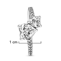 Anillo Pan 1:1 Corazón Doble con Micro Circonias, Plata .925