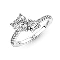 Anillo Pan 1:1 Corazón Doble con Micro Circonias, Plata .925