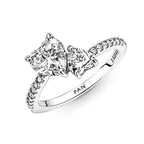 Anillo Pan 1:1 Corazón Doble con Micro Circonias, Plata .925
