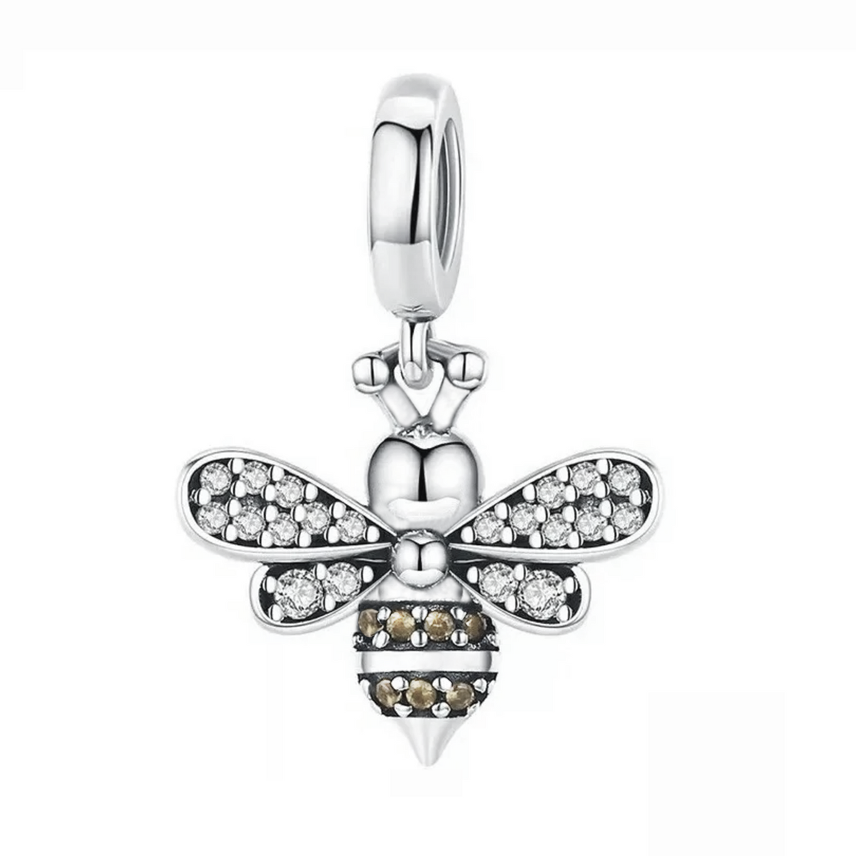Charm Inspirado Pan 1:1 Abeja con Micro Circonias Plata .925