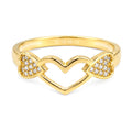 Anillo Corazón Maxi y Dos Corazones con Circonias Oro 10K