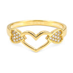 Anillo Corazón Maxi y Dos Corazones con Circonias Oro 10K