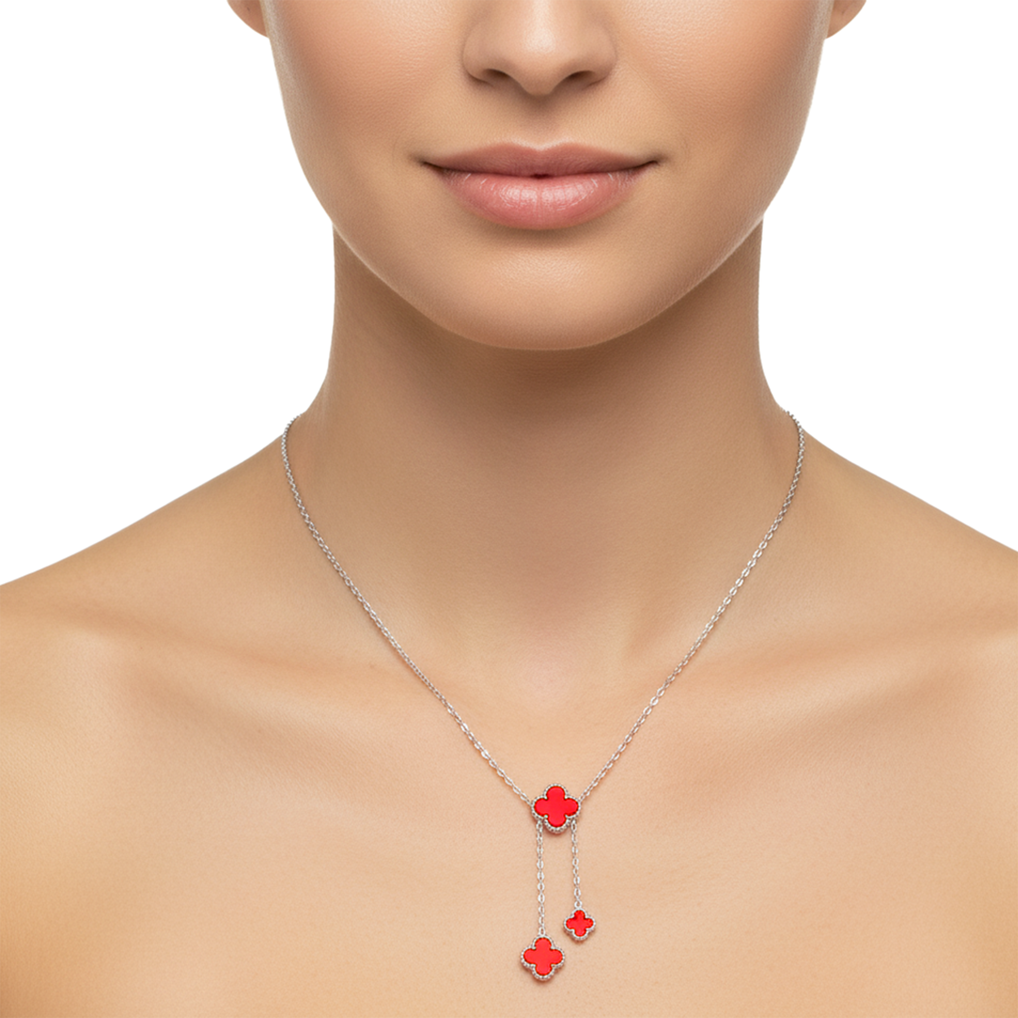 Collar Flor Inspirado Van C Corbatero Plata .925 con Rodio