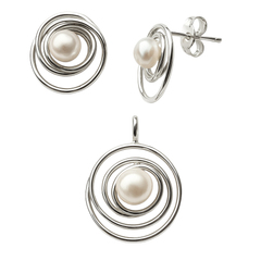 Juego Perla Natural con Base Espiral Plata .925