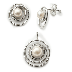 Juego Perla Natural con Base Espiral Plata .925