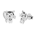 Arete Broquel Liso Gato Sonriente con Bigotes Plata .925