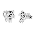 Arete Broquel Liso Gato Sonriente con Bigotes Plata .925