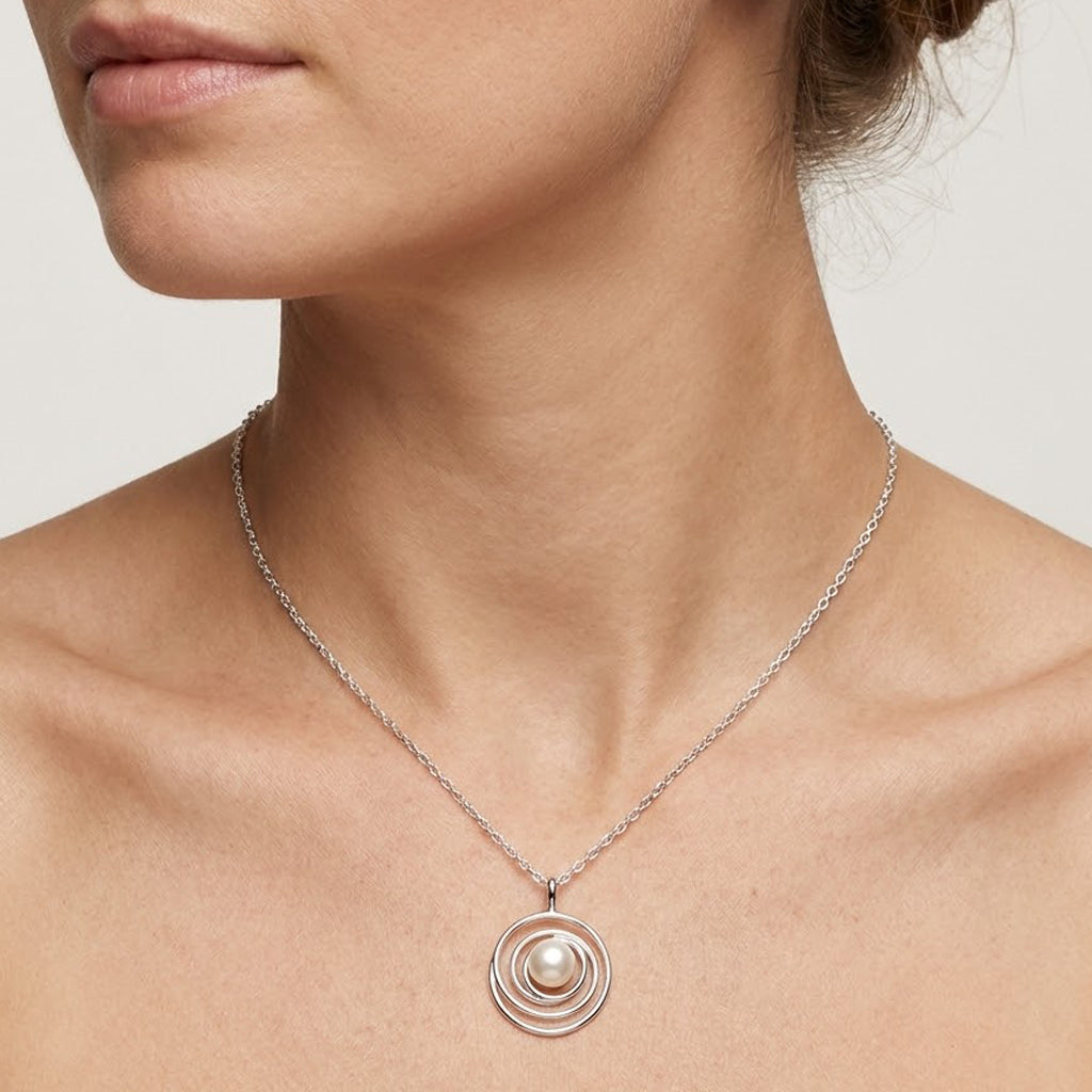 Juego Perla Natural con Base Espiral Plata .925