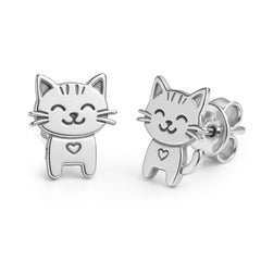 Broquel Liso Gato Sonriente con Bigotes Plata .925