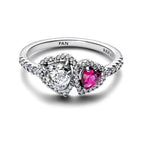 Anillo Pan 1:1 Corazón Doble Blanco y Rosa con Micro Circonias, Plata .925
