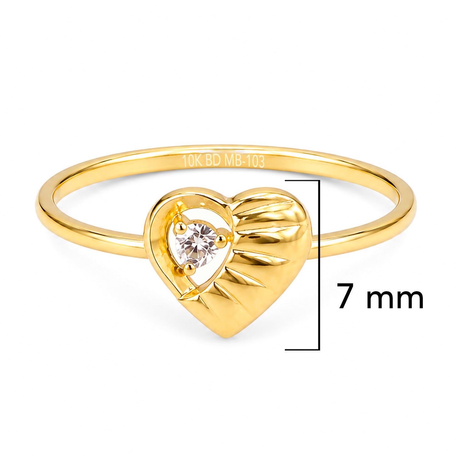 Anillo Corazon Medio Bombeado con Circonia Oro 10K