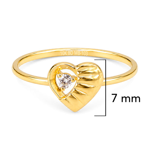 Anillo Corazon Medio Bombeado con Circonia Oro 10K