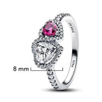 Anillo Pan 1:1 Corazón Doble Blanco y Rosa con Micro Circonias, Plata .925