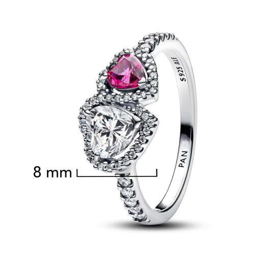Anillo Pan 1:1 Corazón Doble Blanco y Rosa con Micro Circonias, Plata .925