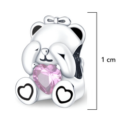Charm Inspirado Pan 1:1 Oso con Circonia Corazón Plata .925