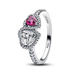 Anillo Pan 1:1 Corazón Doble Blanco y Rosa con Micro Circonias, Plata .925