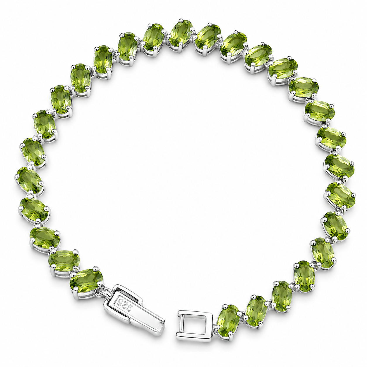 Pulsera Piedras Preciosas Peridoto con Baño de Rodio Plata .925