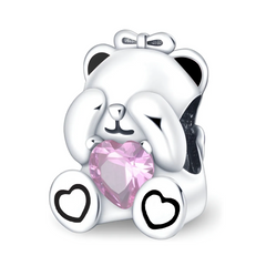 Charm Inspirado Pan 1:1 Oso con Circonia Corazón Plata .925