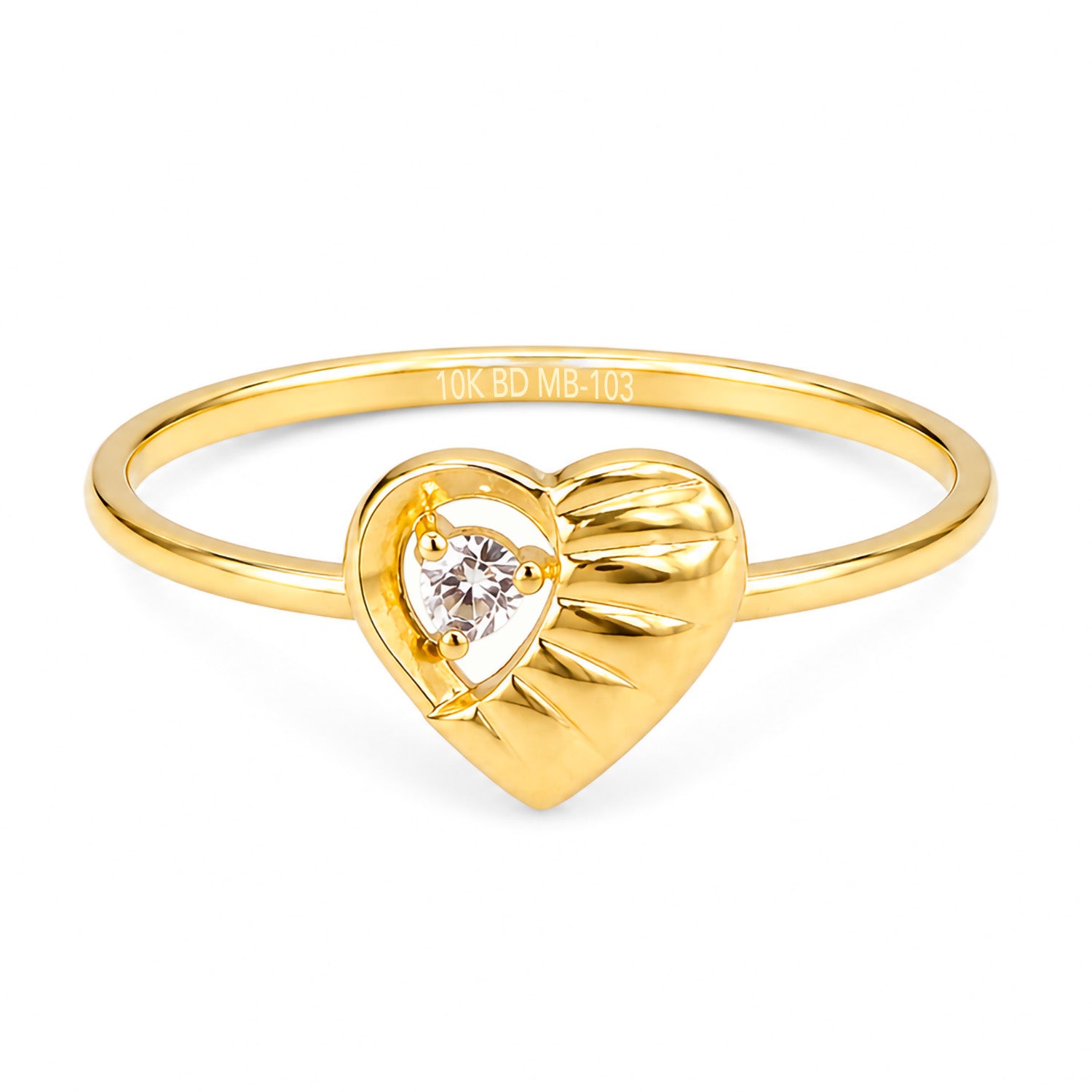Anillo Corazon Medio Bombeado con Circonia Oro 10K