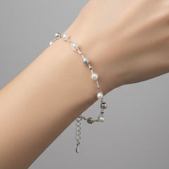 Pulsera Perla Natural con Bolitas Diamantadas Plata .925