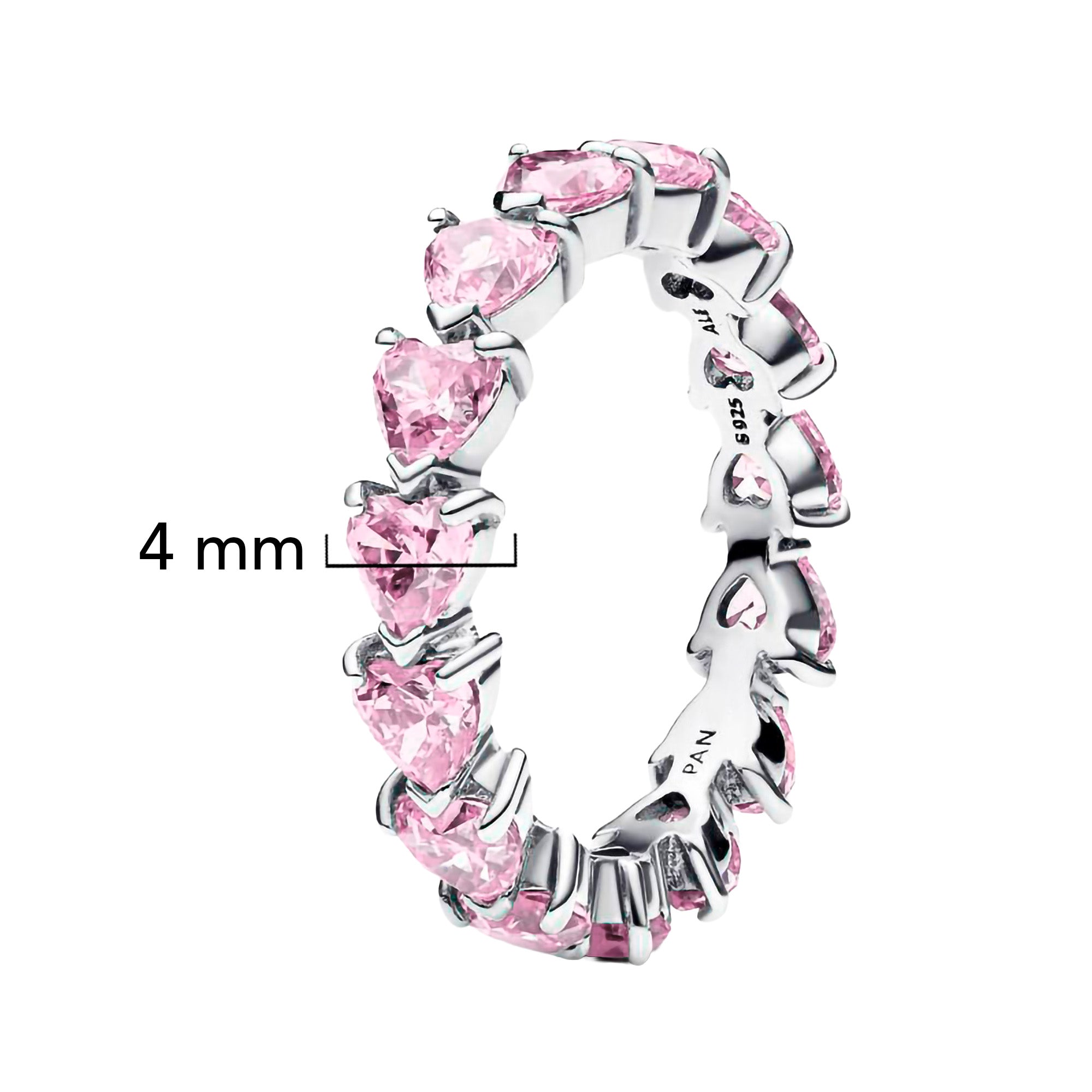 Anillo Pan 1:1 Multi Corazones de Circonia Rosa, Plata .925