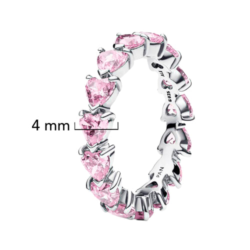 Anillo Pan 1:1 Multi Corazones de Circonia Rosa, Plata .925