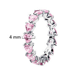 Anillo Pan 1:1 Multi Corazones de Circonia Rosa, Plata .925